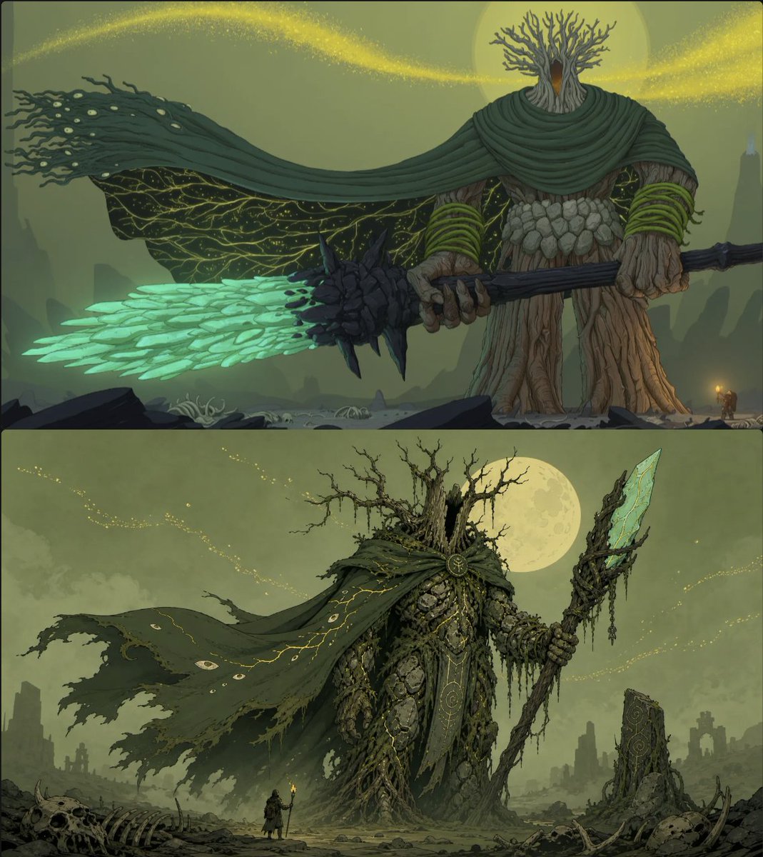 月光森林守护者双联画 / Moonlit Forest Guardian Diptych，UI 与社交媒体截图，人像、电影感、插画，案例输出图 1