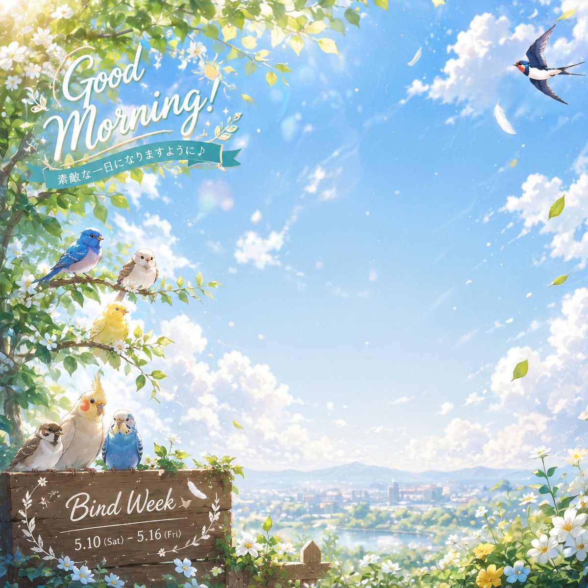 早安小鸟 VTuber 边框 / Good Morning Bird VTuber Frame，角色设计，角色、二次元、水彩，案例输出图 1