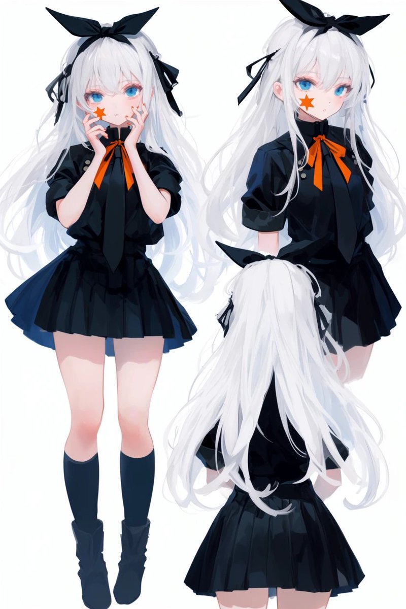 白发动漫少女三视图 / White-Haired Anime Girl Turnaround，角色设计，插画、角色、二次元，案例输出图 1