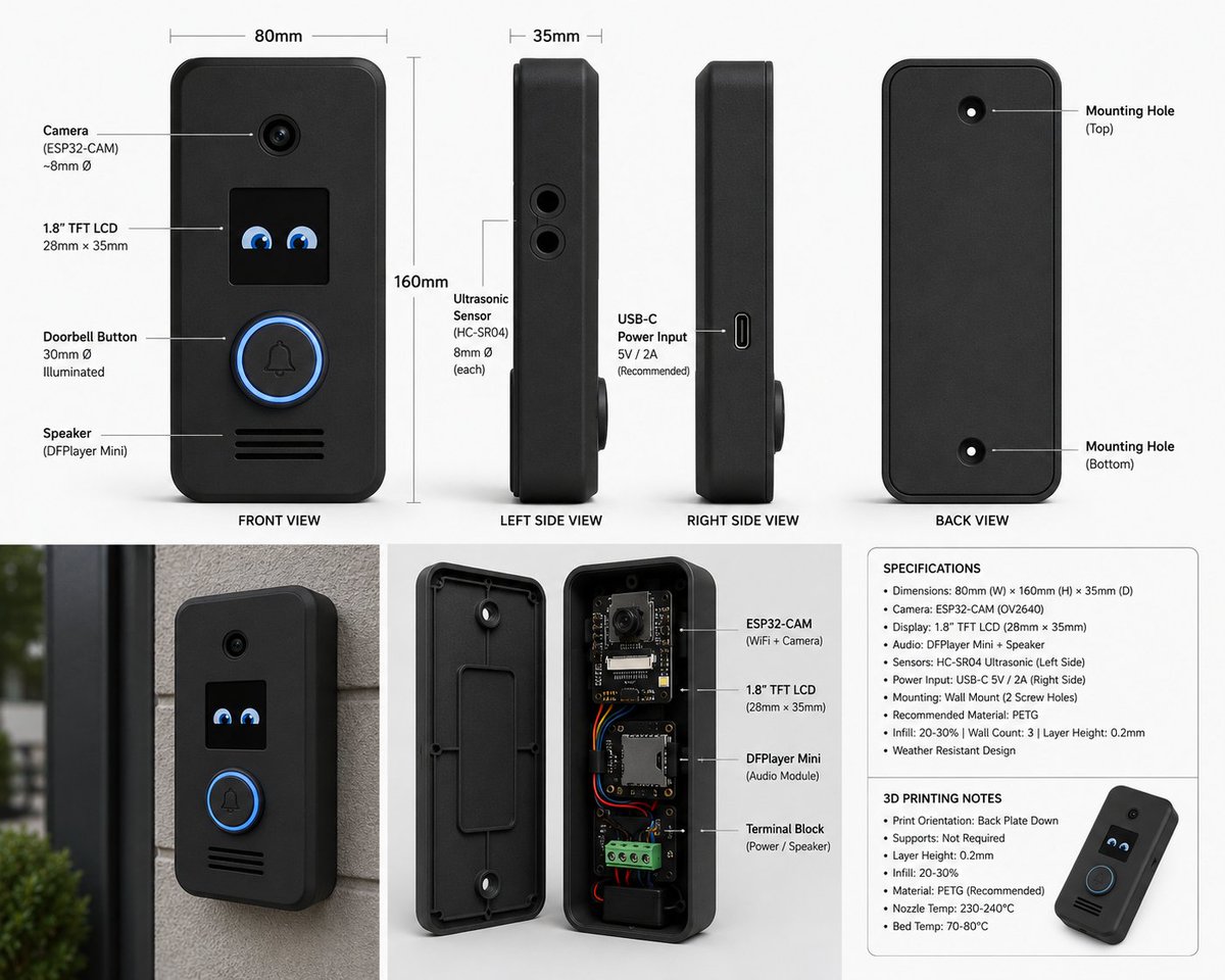 智能门铃外壳产品渲染图 / Smart Doorbell Enclosure Product Render，人像与摄影，人像、排版、产品图，案例输出图 2
