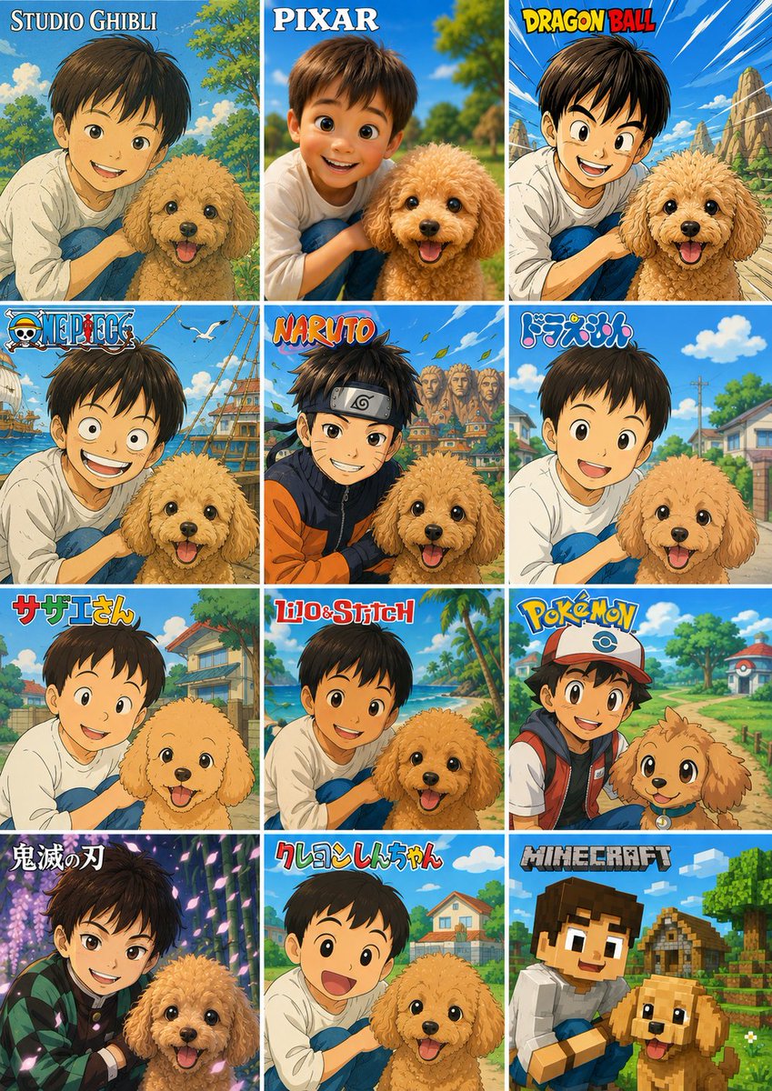 12 种动漫风格照片转换网格 / 12-Style Anime Photo Transformation Grid,模型对比与社区,海报、角色、二次元,案例输出图 1