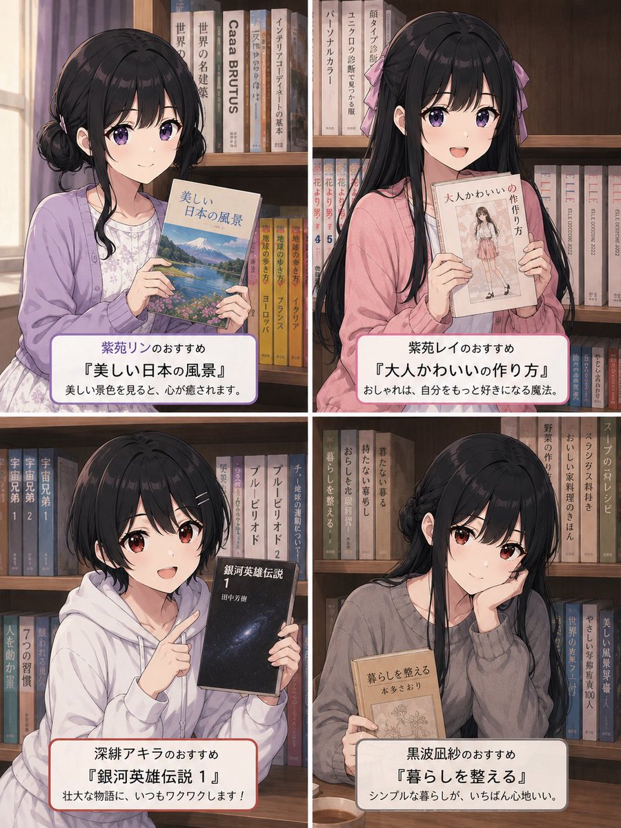 四格动漫风格书籍推荐 / Four-Panel Anime Book Recommendations，角色设计，时尚、插画、角色，案例输出图 1