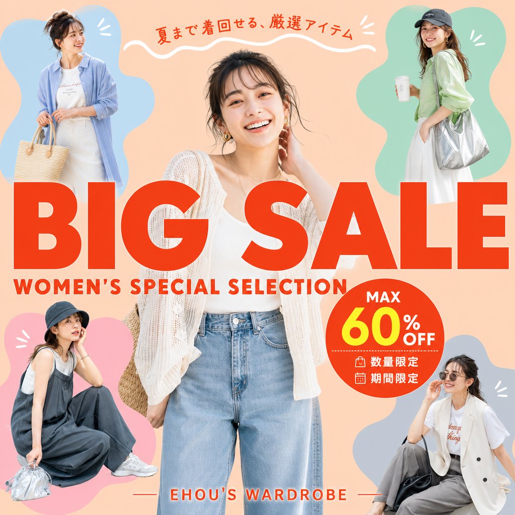 女士夏季大促横幅 / Women's Summer Big Sale Banner，UI 与社交媒体截图，人像、时尚、海报，案例输出图 2
