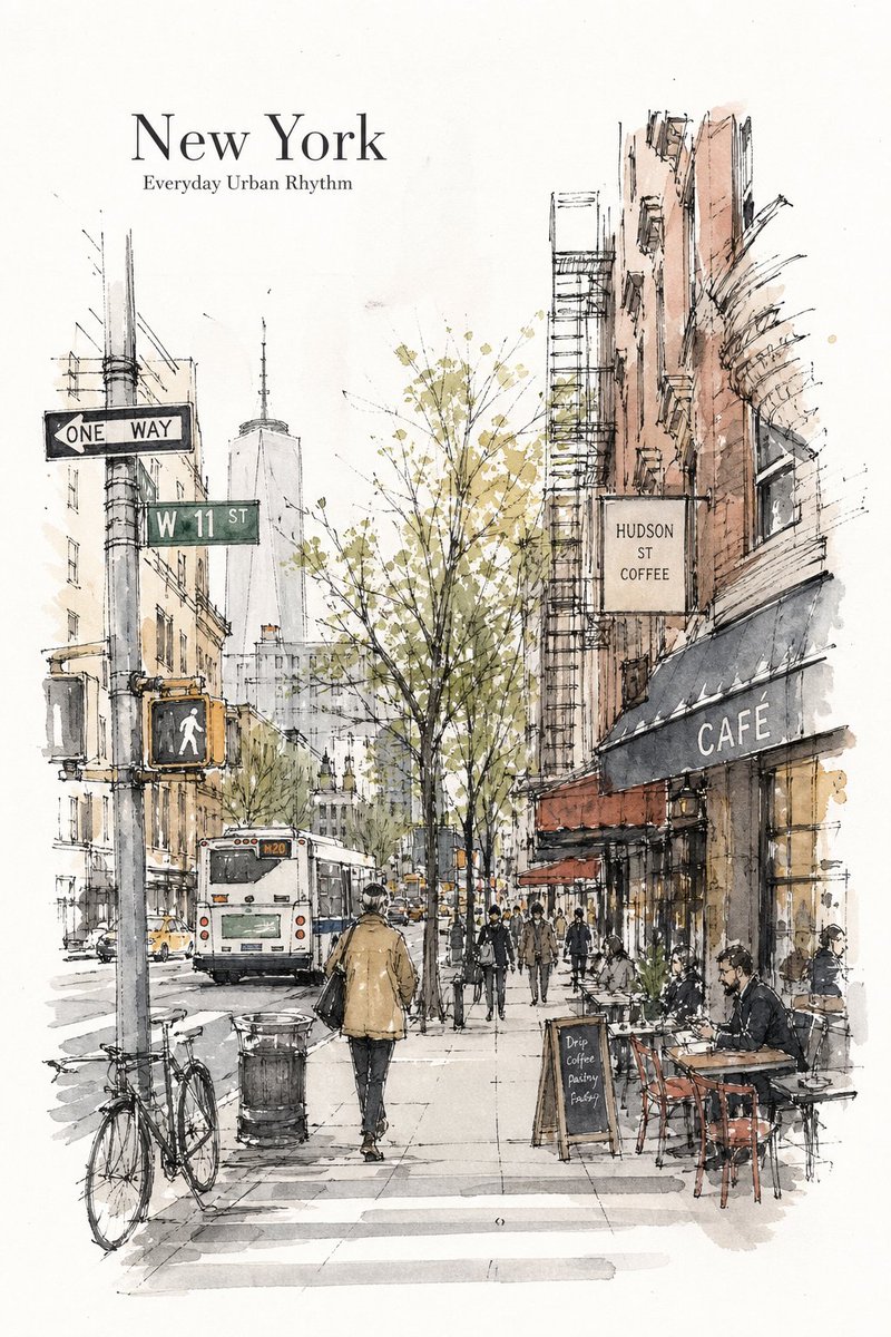 东京极简主义城市写生海报 / Tokyo Minimalist Urban Sketch Poster，人像与摄影，人像、电影感、时尚，案例输出图 2