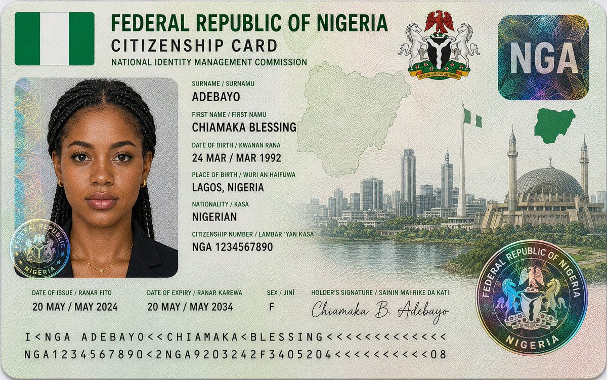 尼日利亚公民身份证样机 / Nigerian Citizenship Identity Card Mockup，UI 与社交媒体截图，人像、UI、截图，案例输出图 2