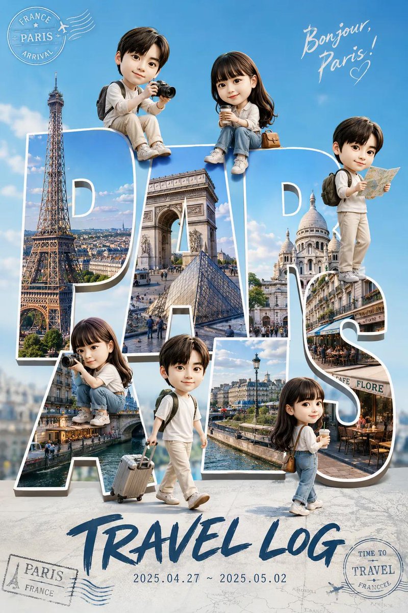 Q 版旅行 Vlog 海报设计 / Chibi Travel Vlog Poster Design，角色设计，电影感、时尚、海报，案例输出图 2