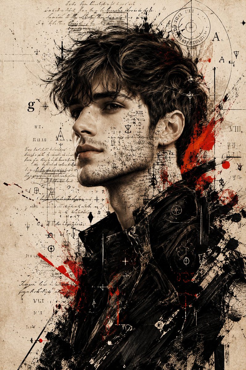 水墨素描与混合媒介男性肖像 / Ink Sketch and Mixed Media Man Portrait,人像与摄影,人像、时尚、插画,案例输出图 1