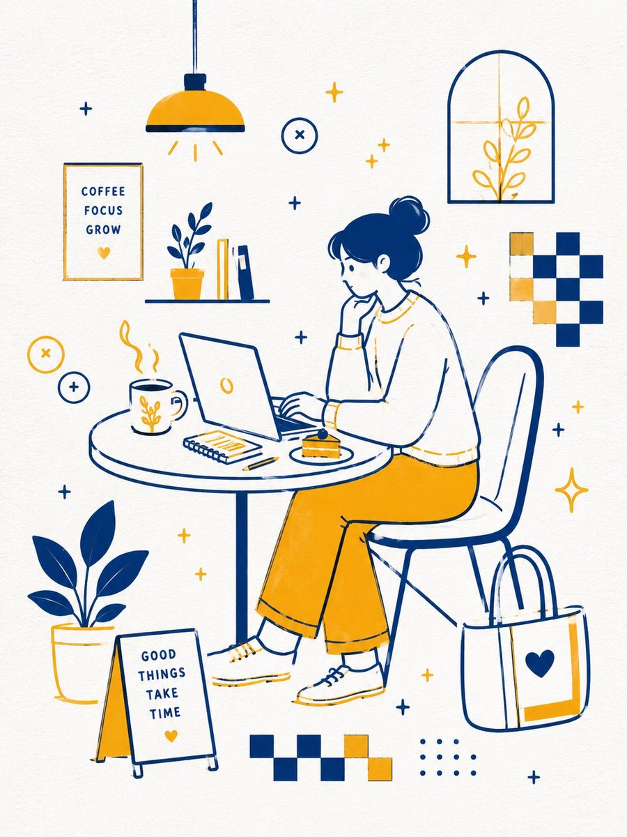 斯堪的纳维亚极简主义咖啡馆插画 / Scandinavian Minimalist Café Illustration，海报与插画，海报、插画、极简，案例输出图 1