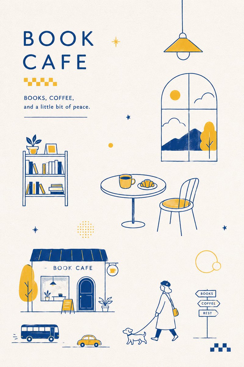 斯堪的纳维亚极简主义咖啡馆插画 / Scandinavian Minimalist Café Illustration，海报与插画，海报、插画、极简，案例输出图 3