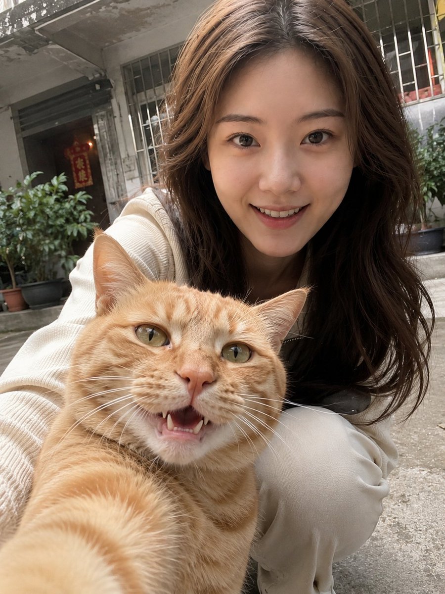 逼真的宠物与主人广角自拍 / Realistic Pet and Owner Wide-Angle Selfie，模型对比与社区，人像、对比实验、模型对比与社区，案例输出图 1