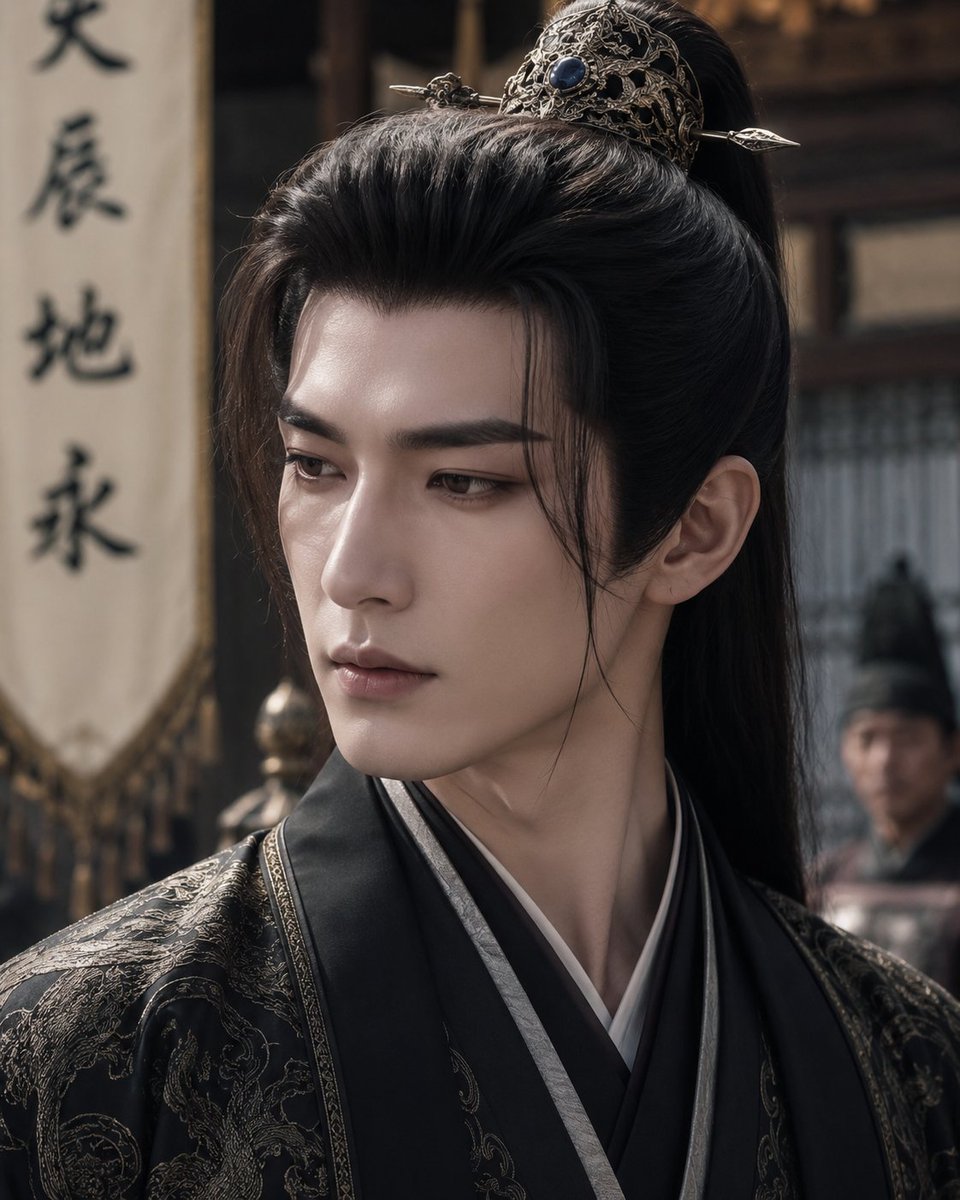 被遮挡的中国古装剧男主角 / Censored Chinese Drama Male Lead，UI 与社交媒体截图，人像、电影感、UI，案例输出图 1
