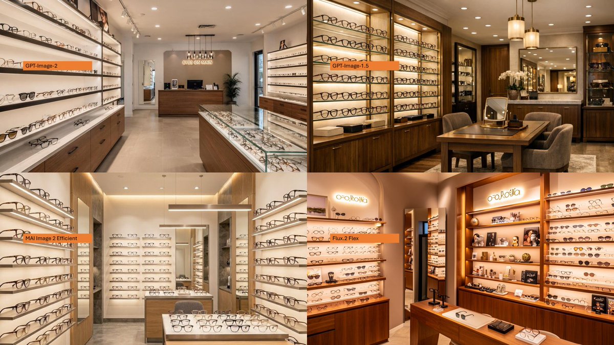 AI 模型眼镜店对比 / AI Model Eyewear Store Comparison,模型对比与社区,排版、信息图、对比实验,案例输出图 1