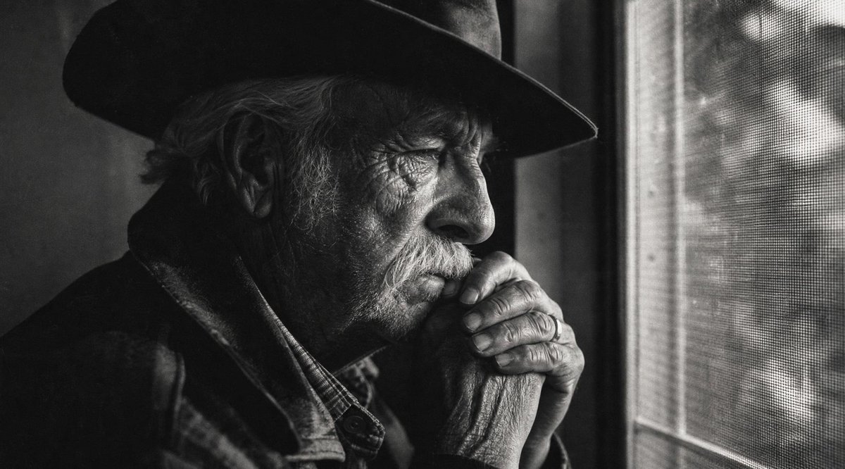忧郁且被遮挡的老人肖像 / Moody Censored Elderly Man Portrait,角色设计,35mm、人像、电影感,案例输出图 1