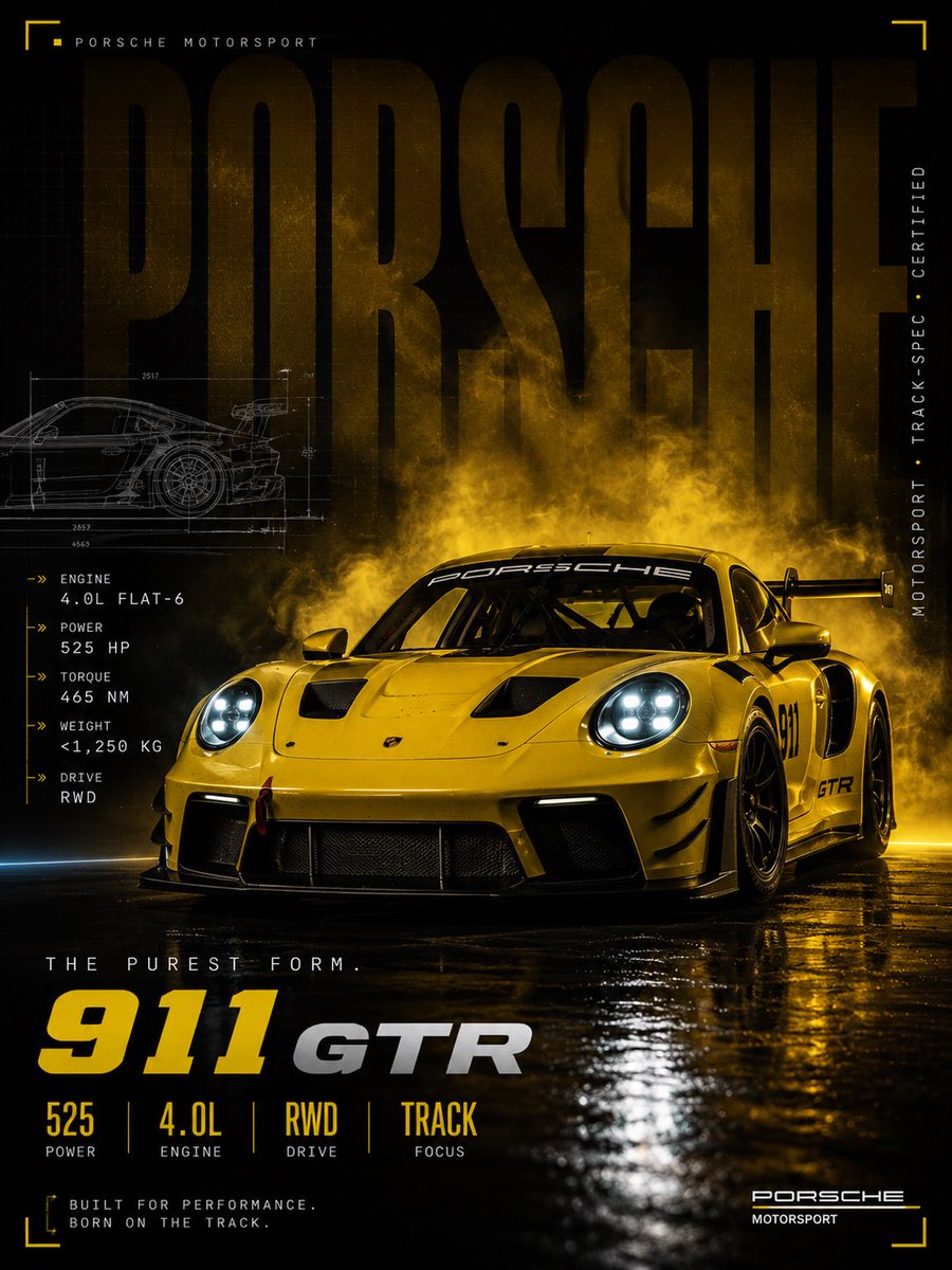 电影感 Porsche Motorsport 海报 / Cinematic Porsche Motorsport Poster，UI 与社交媒体截图，人像、电影感、海报，案例输出图 1