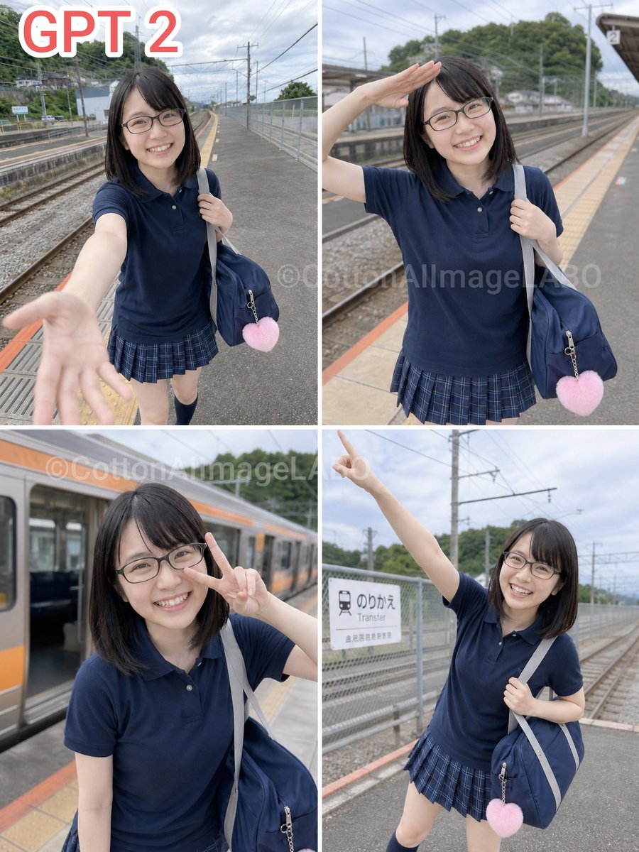 四格火车站姿势拼图 / Four-Panel Train Station Pose Collage,角色设计,人像、插画、角色,案例输出图 1