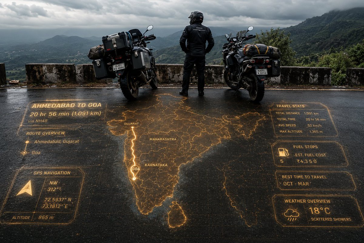 配备全息 HUD 的探险摩托车手 / Adventure Motorcyclist with Holographic HUD,人像与摄影,人像、电影感、海报,案例输出图 1