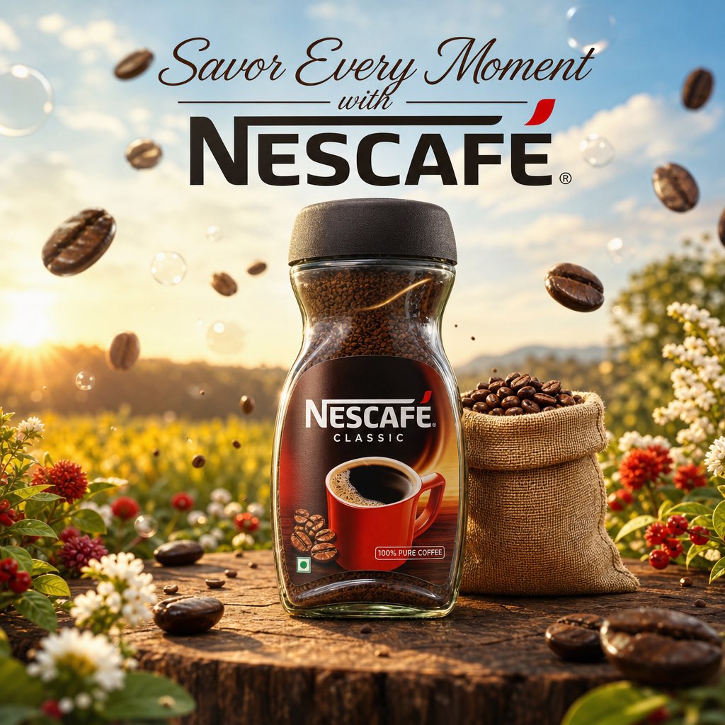 电影级 Nescafé 产品广告 / Cinematic Nescafé Product Advertisement，人像与摄影，人像、电影感、排版，案例输出图 1