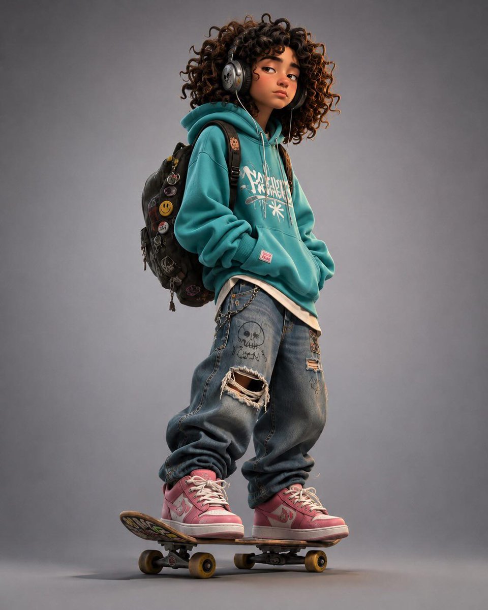 风格化 3D 城市滑板少年角色 / Stylized 3D Urban Skater Character，角色设计，人像、电影感、时尚，案例输出图 3