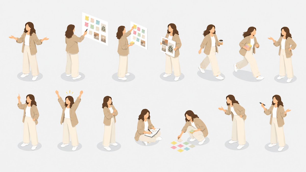 等距视角演示者姿势集 / Isometric Presenter Pose Sheet，角色设计，海报、插画、角色，案例输出图 1