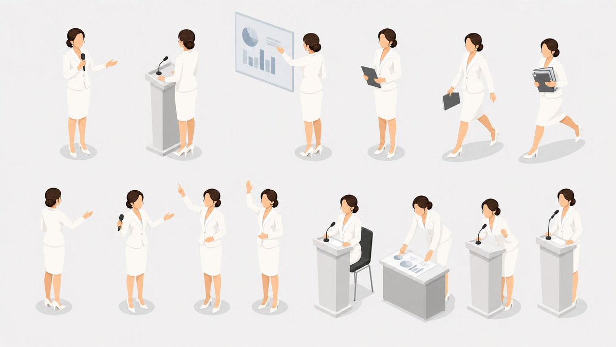 等距视角演示者姿势集 / Isometric Presenter Pose Sheet，角色设计，插画、角色、极简，案例输出图 1