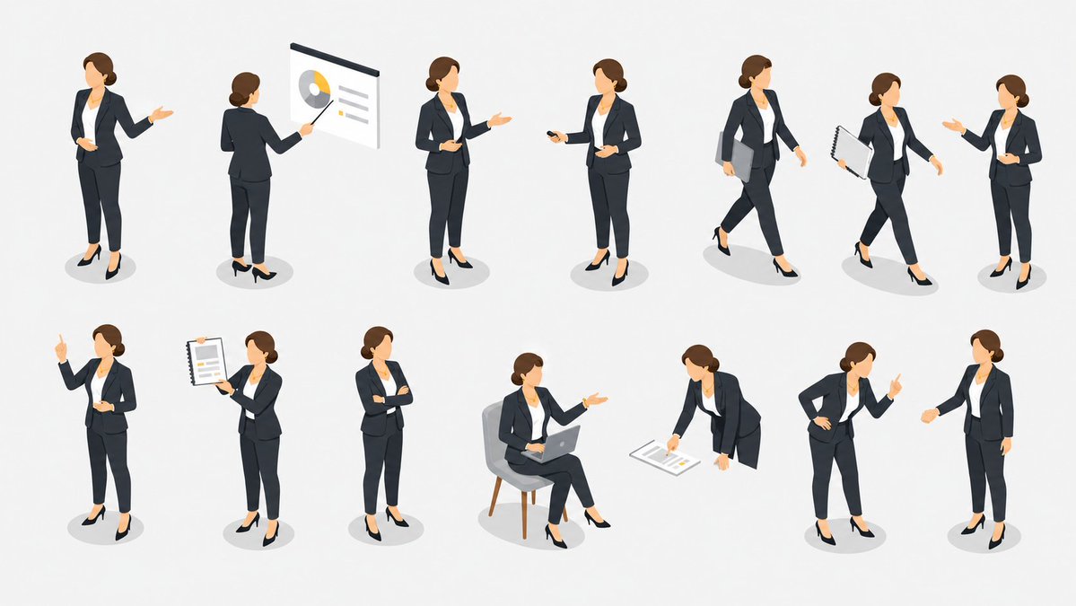 等距视角商务演示者姿势集 / Isometric Business Presenter Pose Set，角色设计，插画、角色、极简，案例输出图 1
