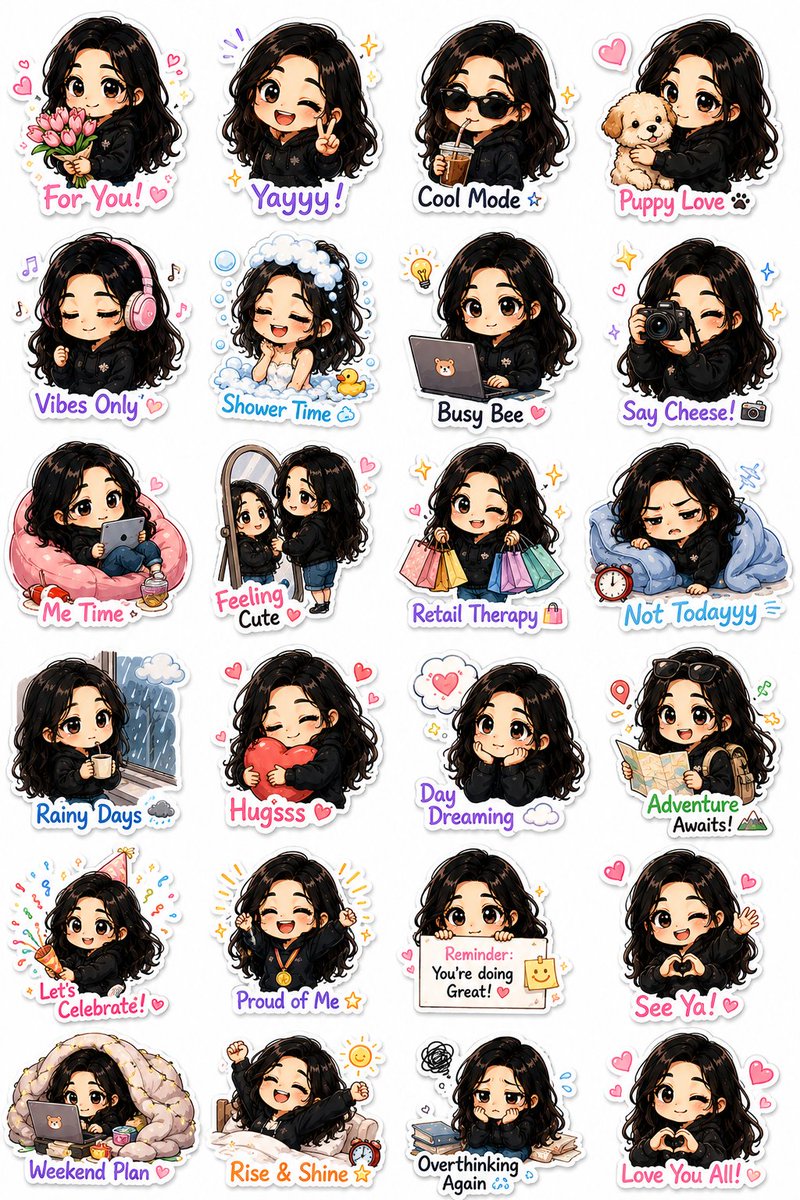 可爱 Q 版贴纸包生成器 / Kawaii Chibi Sticker Pack Creator，角色设计，人像、插画、角色，案例输出图 2