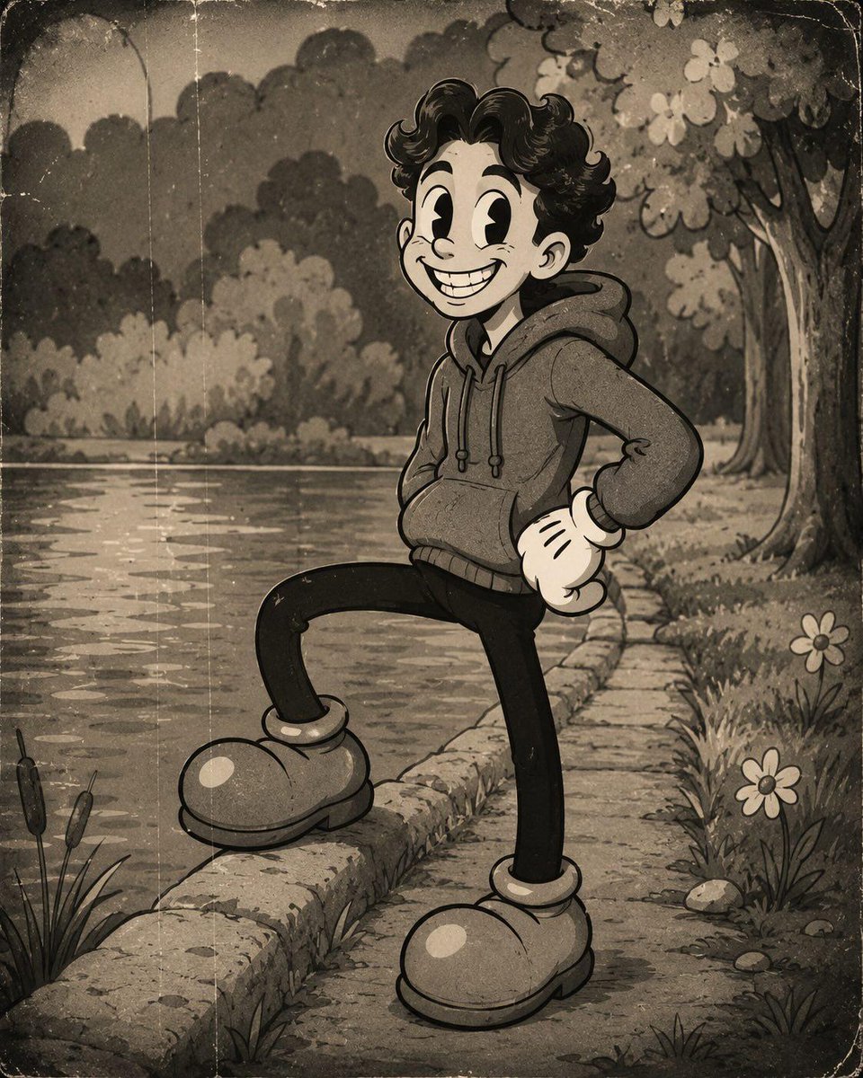 复古橡胶管动画风格转换 / Vintage Rubber Hose Cartoon Transformation，角色设计，35mm、人像、电影感，案例输出图 3