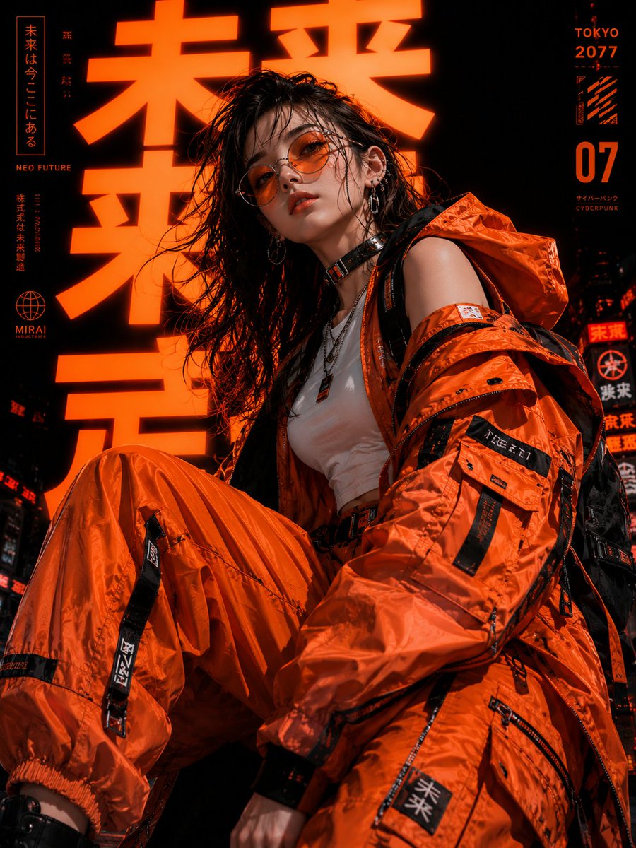 赛博朋克东京时尚肖像 / Cyberpunk Tokyo Fashion Portrait，角色设计，霓虹、人像、电影感，案例输出图 1