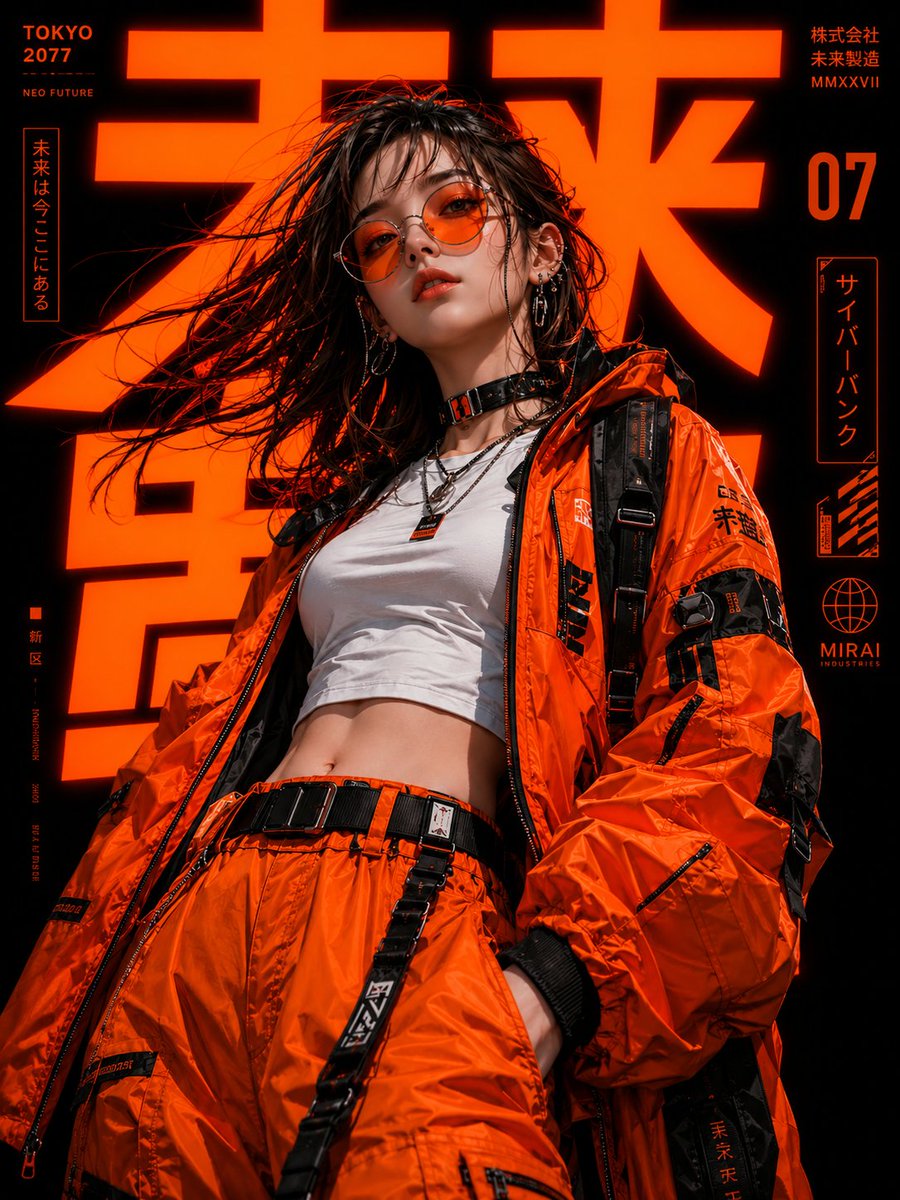 赛博朋克东京时尚肖像 / Cyberpunk Tokyo Fashion Portrait，角色设计，霓虹、人像、电影感，案例输出图 2