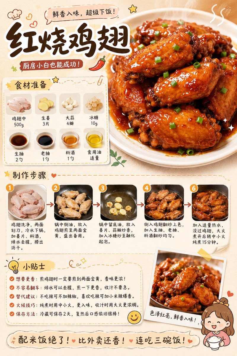 美食食谱视觉笔记海报 / Gourmet Recipe Visual Note Poster，UI 与社交媒体截图，海报、插画、UI，案例输出图 1
