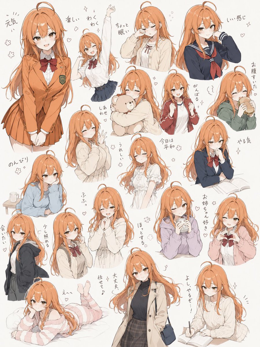 手绘角色贴纸素材提示词 / Hand-Drawn Character Sticker Sheet Prompt，角色设计，插画、角色、角色设计，案例输出图 1