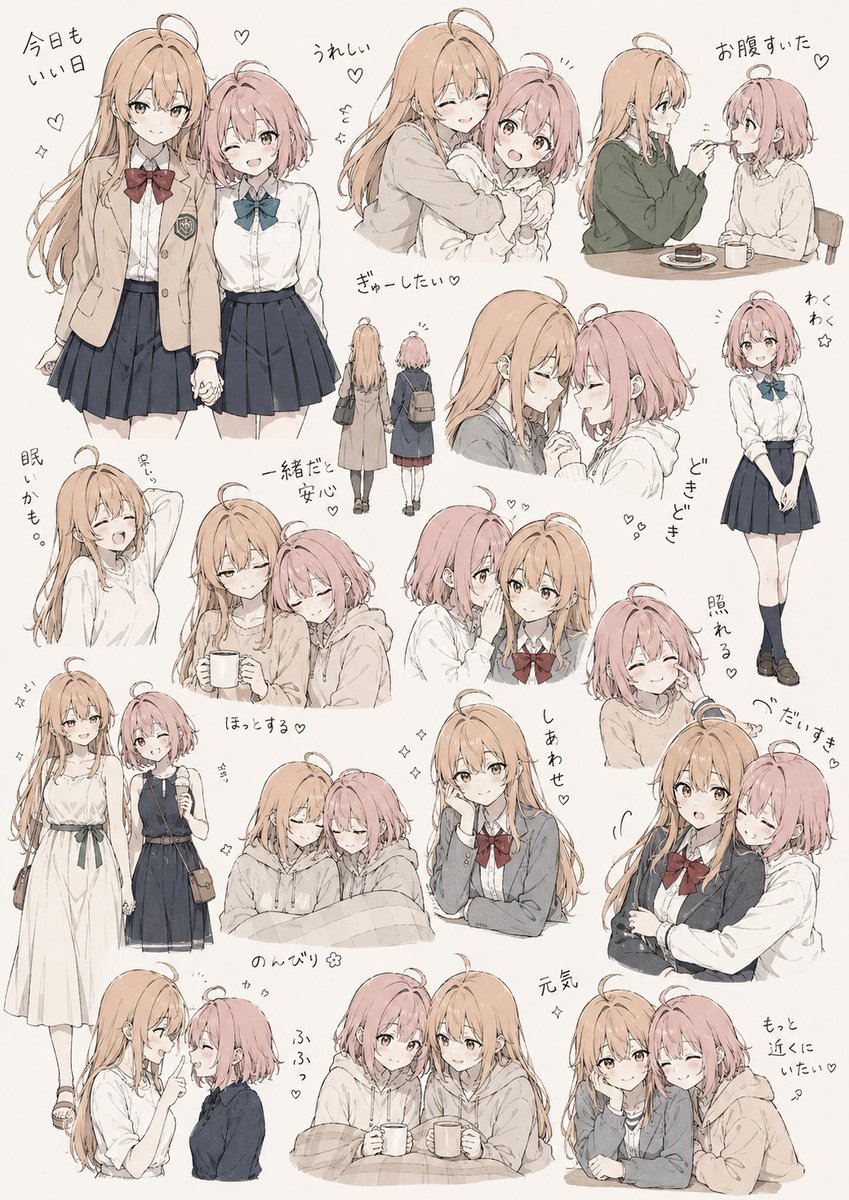手绘角色贴纸素材提示词 / Hand-Drawn Character Sticker Sheet Prompt，角色设计，插画、角色、角色设计，案例输出图 2