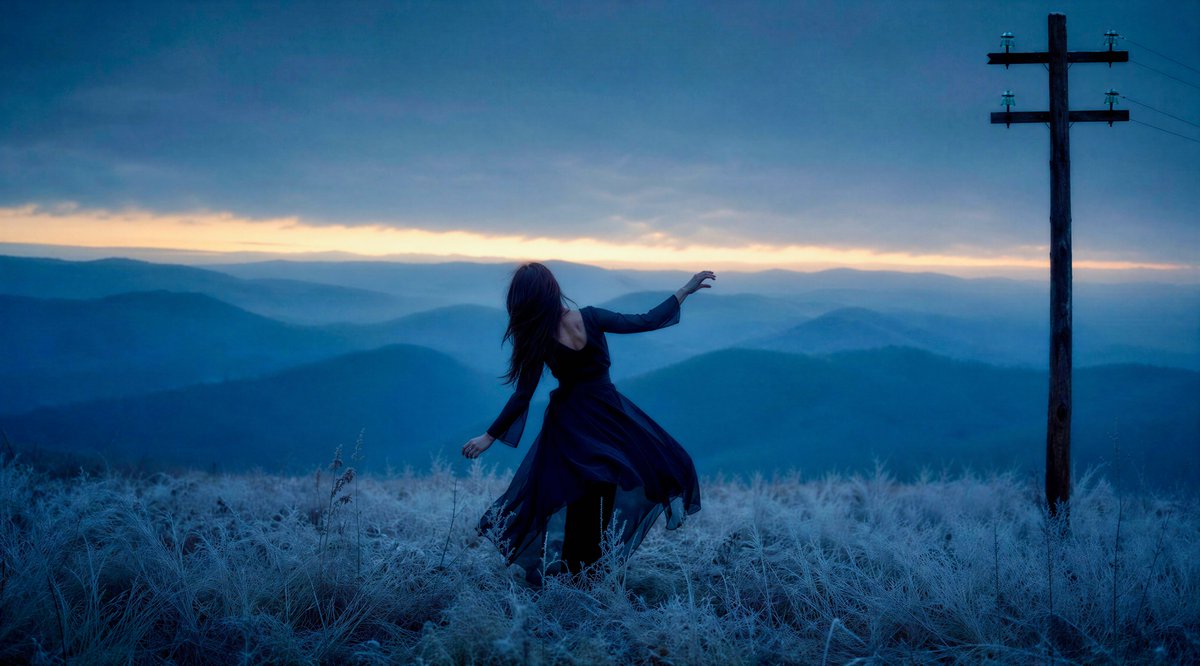 雾中山巅的凌风女子 / Windblown Woman on Misty Mountain，人像与摄影，人像、电影感、人像与摄影，案例输出图 1