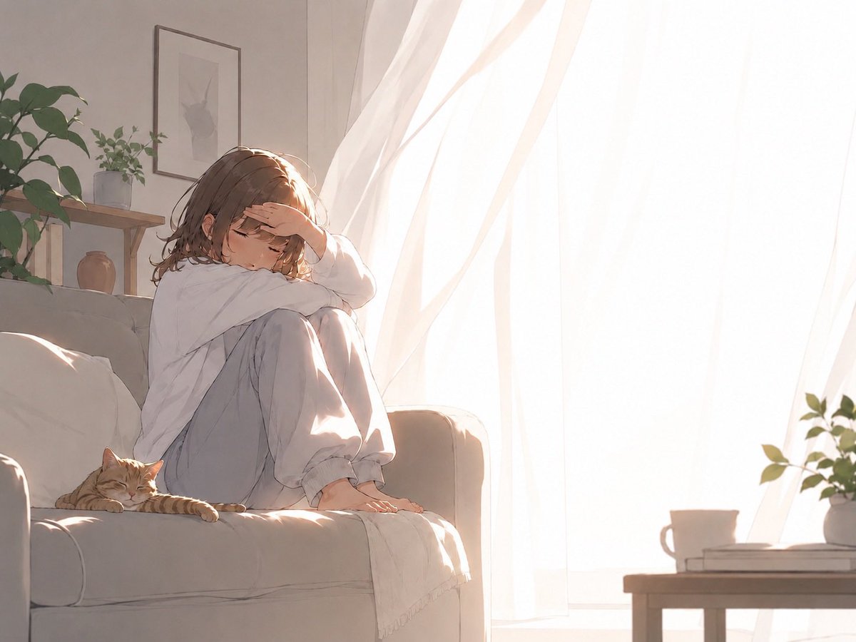 清晨背光沙发动漫场景 / Backlit Morning Sofa Anime Scene,角色设计,电影感、插画、角色,案例输出图 1