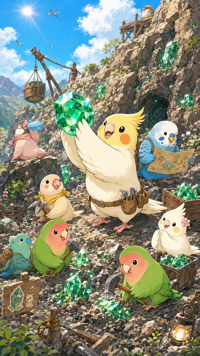可爱小鸟翡翠矿山探险 / Cute Bird Emerald Mine Adventure，角色设计，海报、插画、角色，案例输出图 1