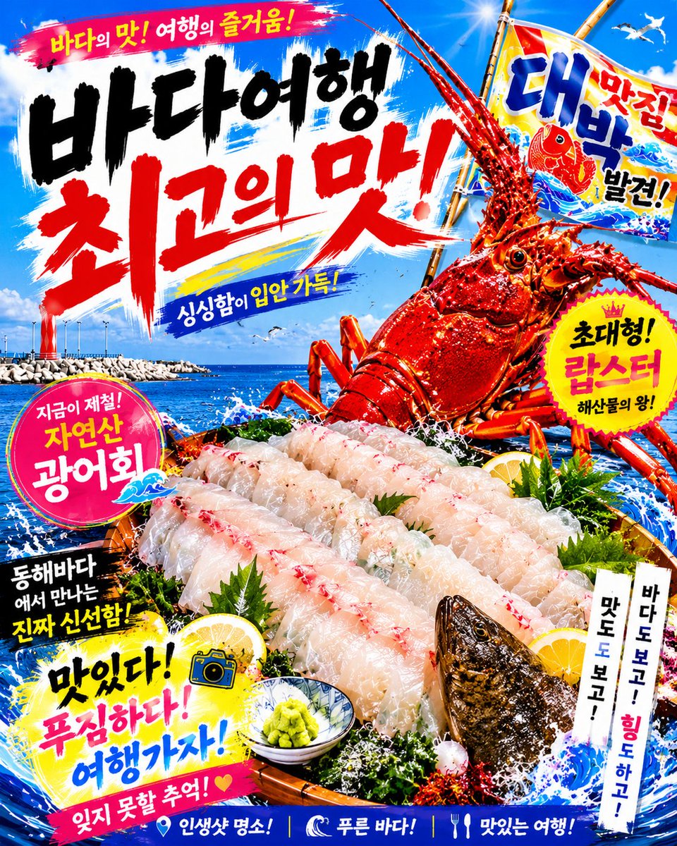 韩式海鲜餐厅海报 / Korean Seafood Restaurant Poster，UI 与社交媒体截图，海报、插画、UI，案例输出图 1