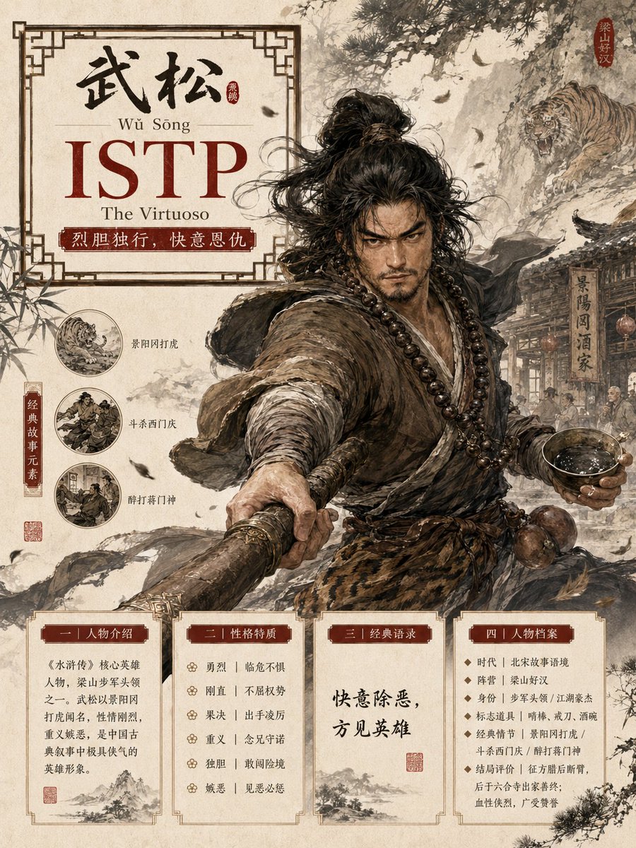 古典人物 MBTI 信息图海报 / Classical Character MBTI Infographic Poster，UI 与社交媒体截图，海报、UI、截图，案例输出图 2