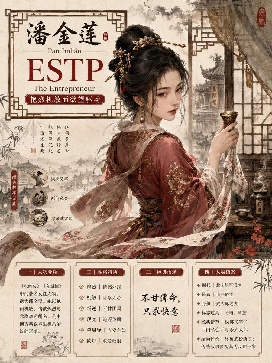 古典人物 MBTI 信息图海报 / Classical Character MBTI Infographic Poster,UI 与社交媒体截图,海报、UI、截图,案例输出图 1