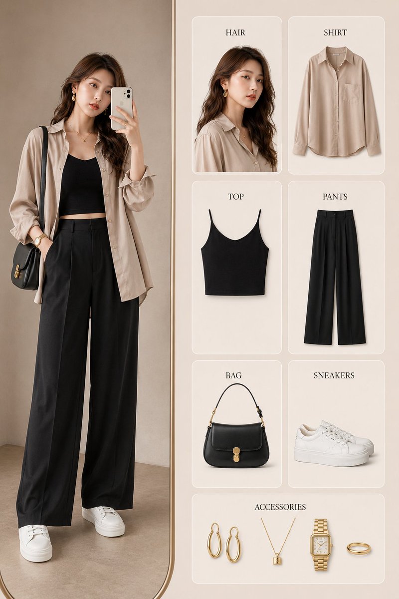 时尚穿搭解析信息图 / Fashion Outfit Breakdown Infographic，人像与摄影，人像、时尚、插画，案例输出图 1