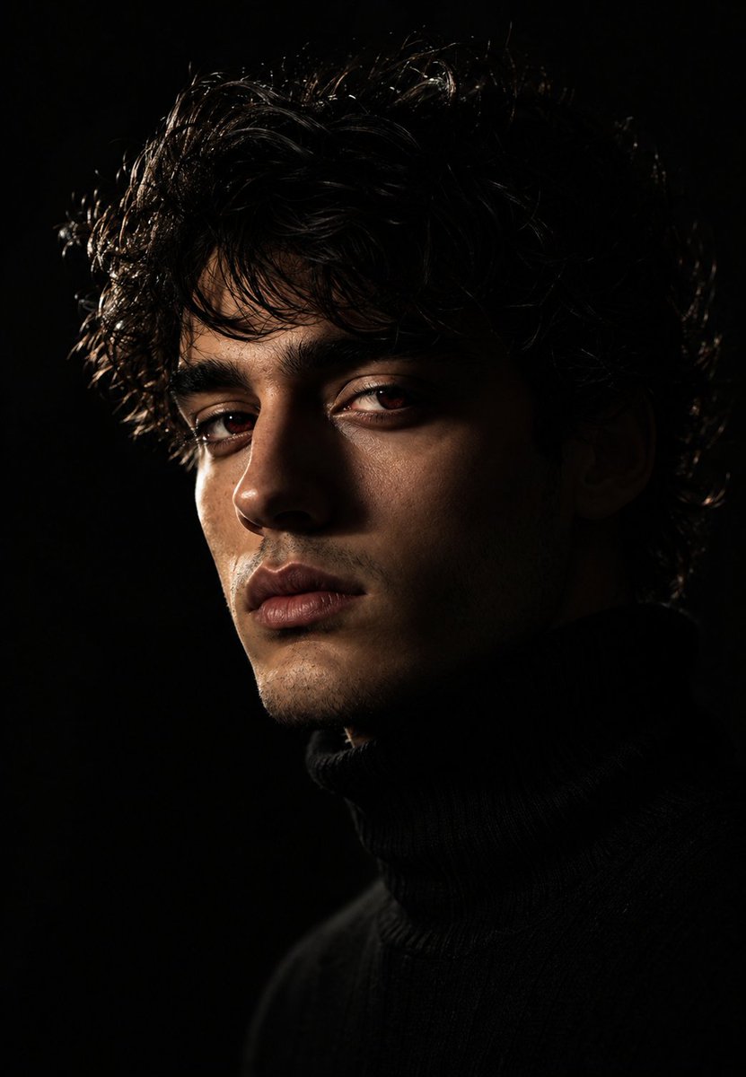 Moody Chiaroscuro Studio Portrait，人像与摄影，人像、电影感、品牌，案例输出图 1