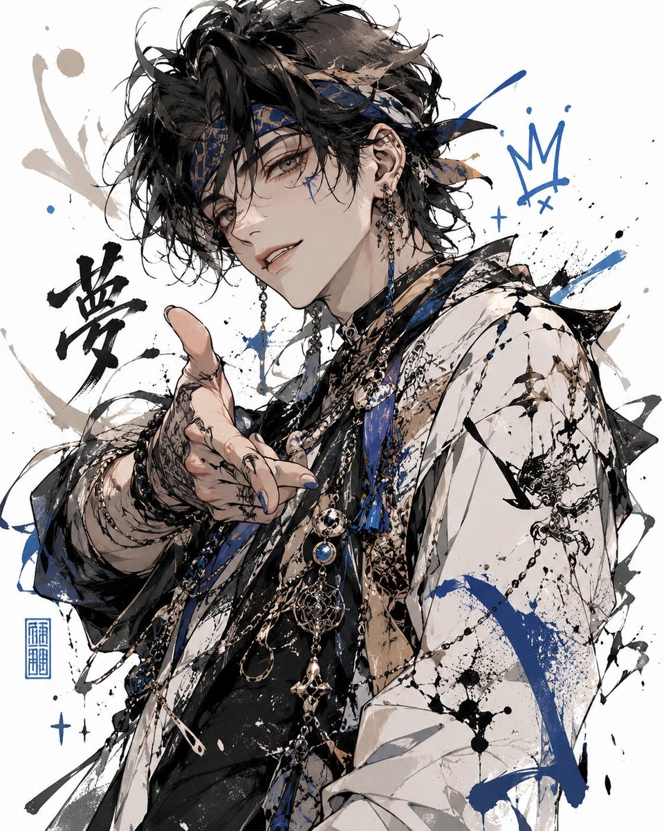 动漫风格水墨时尚肖像（含遮挡效果） / Censored Anime Ink Fashion Portrait，角色设计，人像、时尚、插画，案例输出图 1