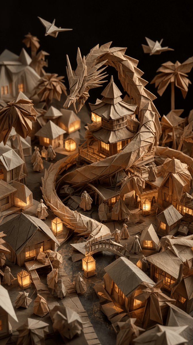 折纸微缩村庄 / Origami Paper Miniature Village，人像与摄影，人像、电影感、品牌，案例输出图 1