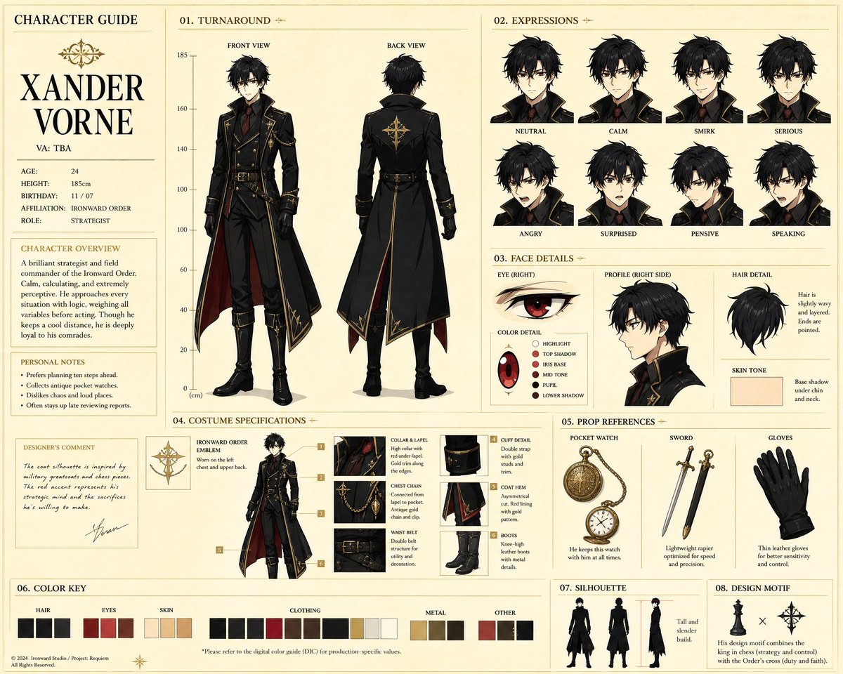 动漫角色制作指南表 / Anime Character Production Guide Sheet,角色设计,插画、角色、二次元,案例输出图 1