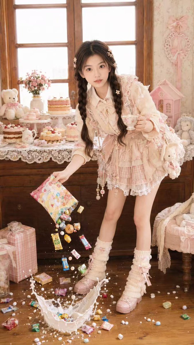 糖果茶会马卡龙色系肖像转换 / Candy Tea Party Pastel Portrait Transformation，角色设计，人像、时尚、角色，案例输出图 1