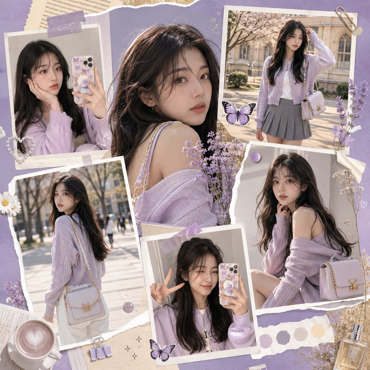 K-Fashion Gen-Z 社交媒体拼贴画 / K-Fashion Gen-Z Social Media Collage，人像与摄影，人像、时尚、排版，案例输出图 1