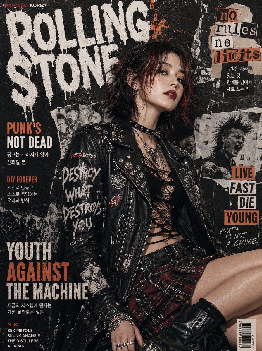 韩式朋克杂志封面风格 / Punk Magazine Cover Korea Style，角色设计，人像、时尚、角色，案例输出图 1