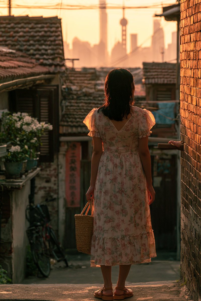 上海弄堂黄昏肖像 / Shanghai Longtang Dusk Portrait，角色设计，35mm、人像、插画，案例输出图 2