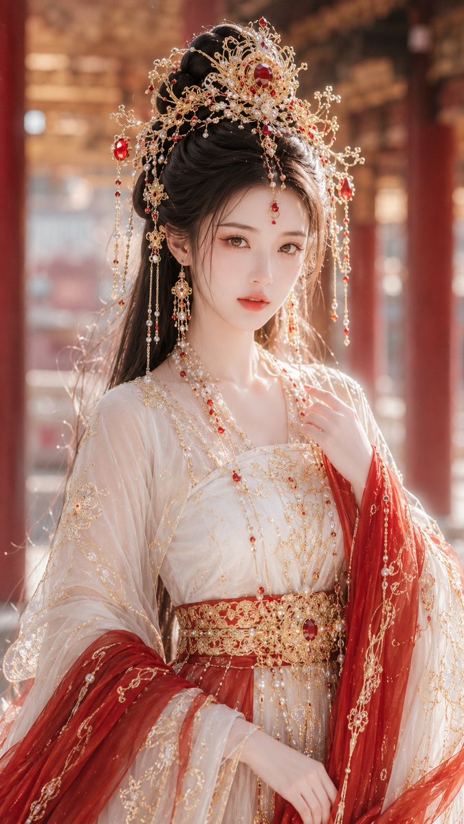 古风红金肖像 / Ancient Fantasy Red Gold Portrait,角色设计,人像、角色、竖版,案例输出图 1