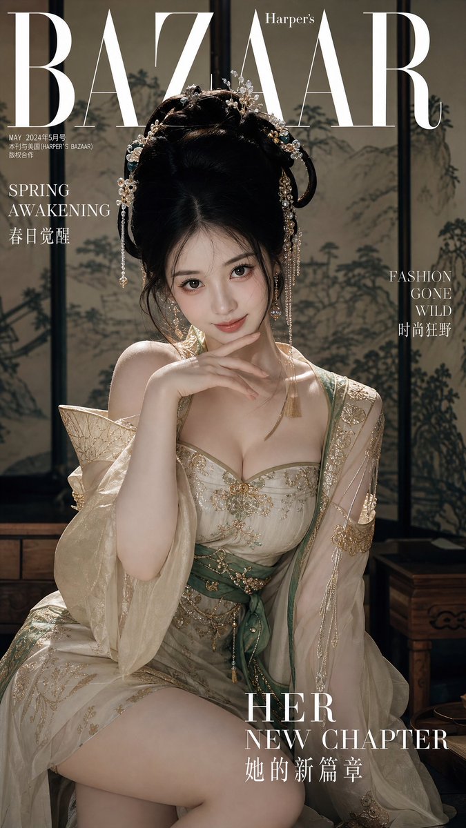 新中式时尚杂志封面 / Traditional Chinese Style Fashion Magazine Cover，人像与摄影，人像、时尚、角色，案例输出图 1