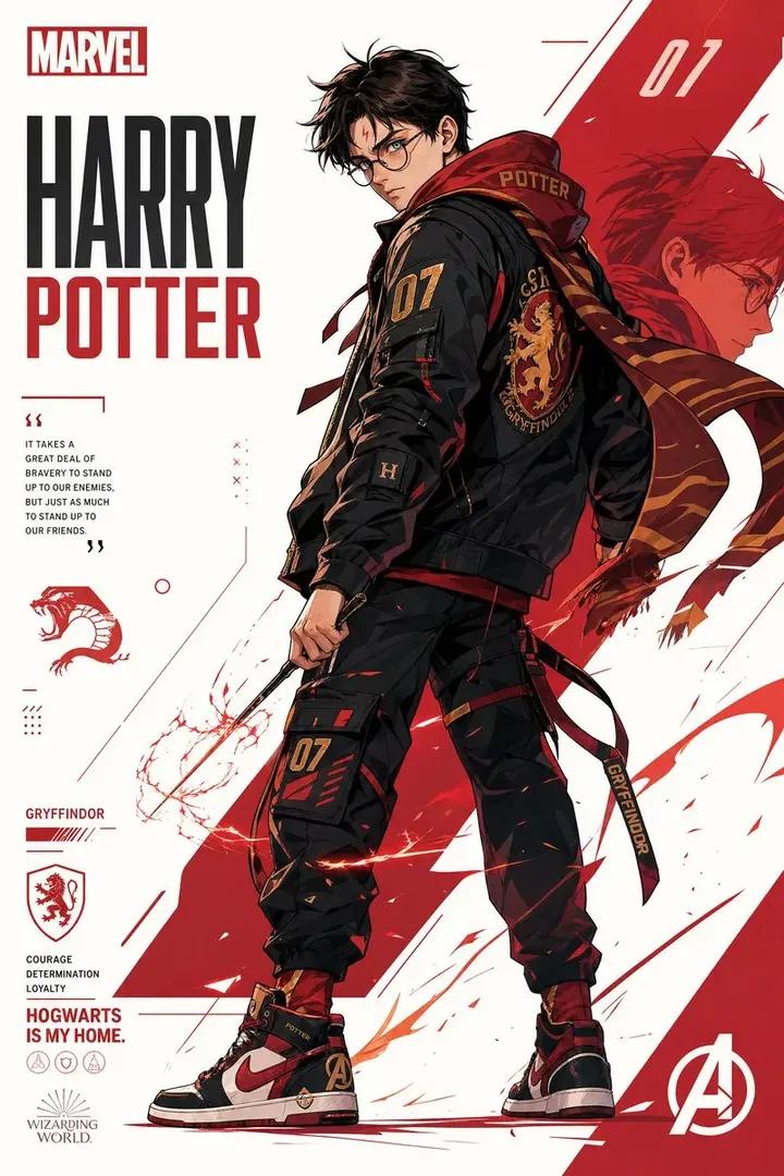 漫威风格哈利·波特海报 / Marvel-Style Harry Potter Poster，角色设计，电影感、海报、插画，案例输出图 1